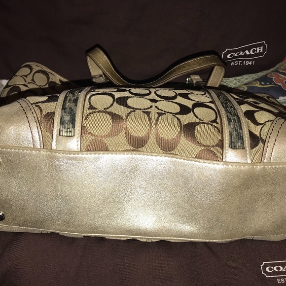 COACH Brown Canvas Tote with Sequins - Picture 2 of 6